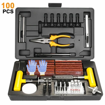 

100pcs/Set Car Tire Repair Tool Set Kit Emergency Heavy Accurate Tire Pressure Tester Duty Tubeless Puncture Repair Kit