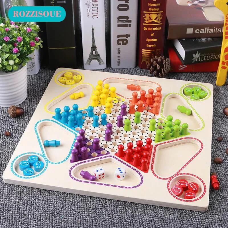 

New Design 2 In 1 Wooden Chinese Checkers Travel Games Family Game Flight Chess Set Board Draughts Entertainment Christmas Gift
