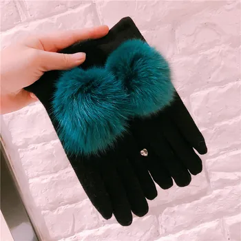 

Knitted Cashmere-like Gloves Ladies Korean Style Elegant Pure Color Cute Plush Ball Warm High Quality Comfortable Soft Gloves