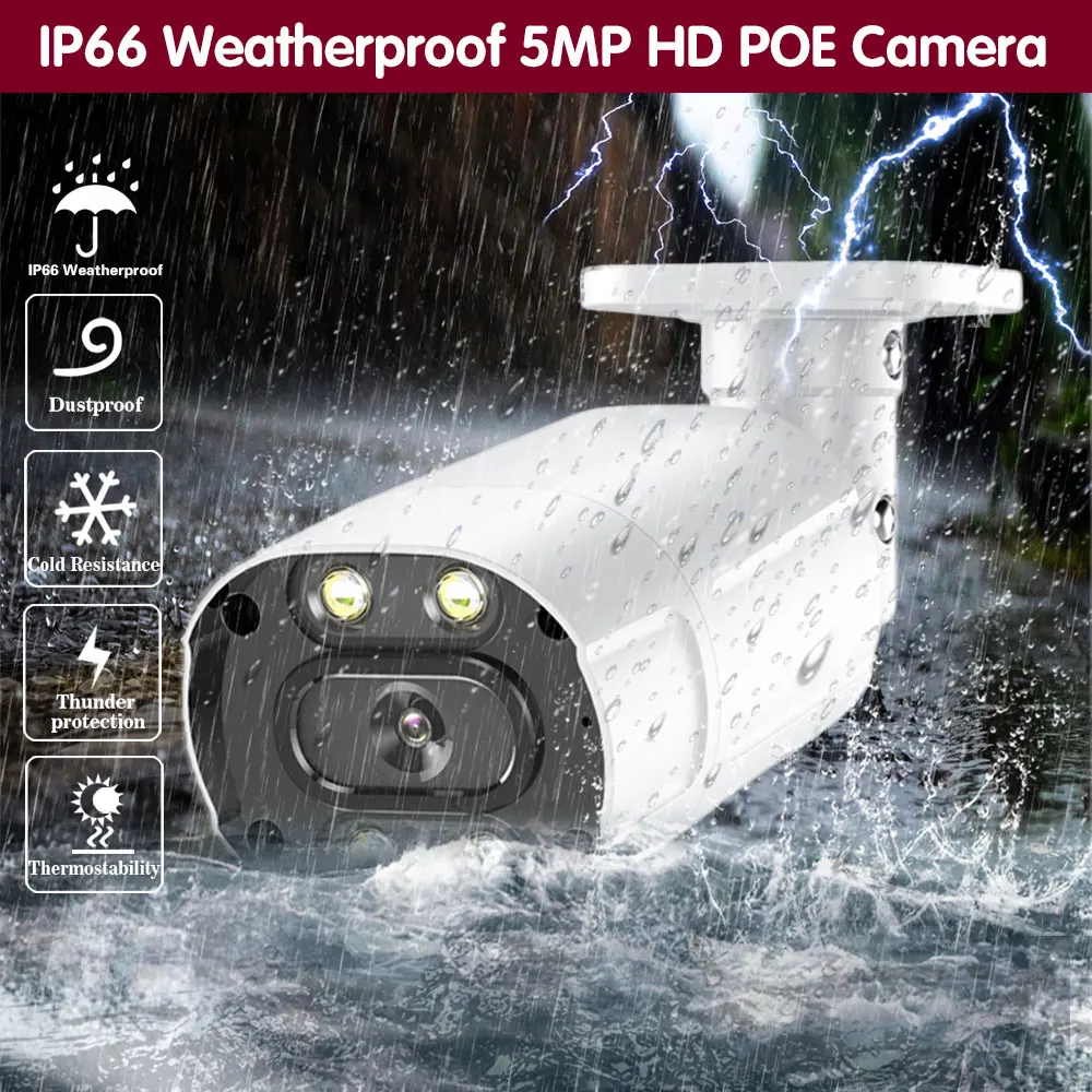5MP IP POE CCTV Camera System 4ch NVR Kit Outdoor Waterproof Face Detection Video Surveillance Camera Security System Set Onvift