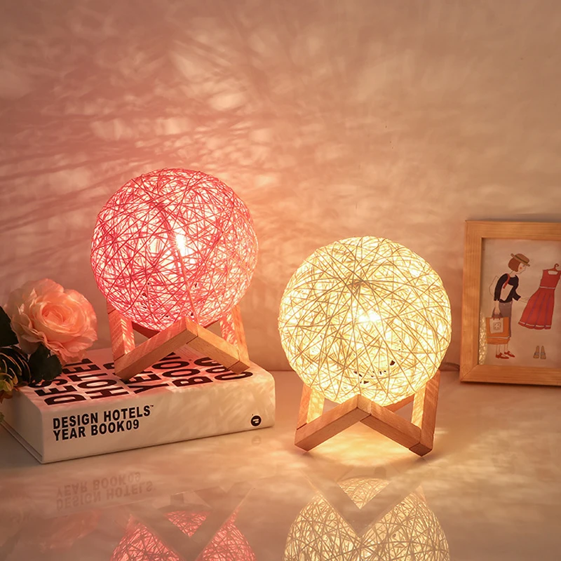 

Rattan Ball Night Light LED Light Dimmable Desk Table Lamp Kids Gift for Bedroom Bedside Christmas Party Wedding Moon Lamp