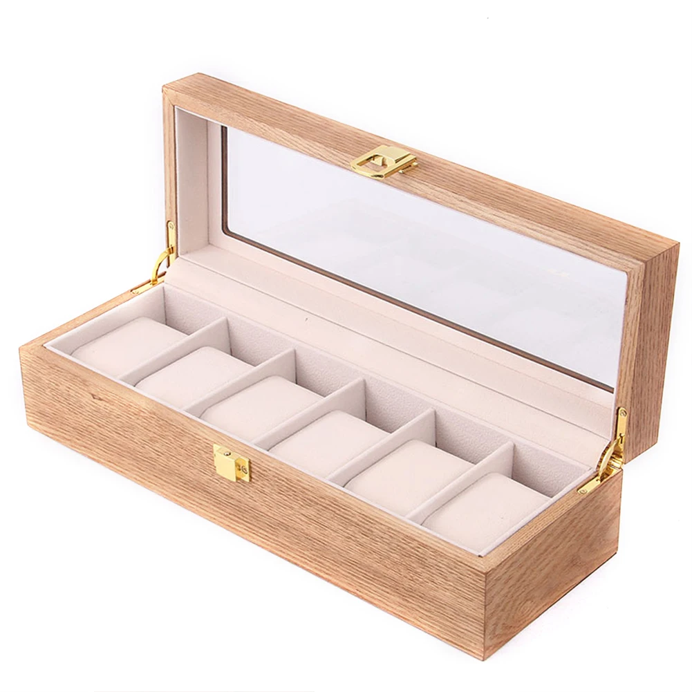 

Protective Storage Case 6 Slot Wooden Travel Vintage Style Durable Watch Box Glass Top Display Jewelry Organizer Practical