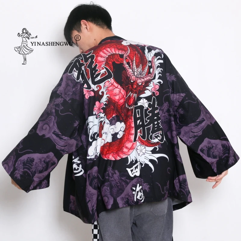 Dragon Yukata Mens New Fashion Style Cardigan Sun Protective Loose Blouse Haori Asian Clothes Harajuku Japanese Cosplay Kimono |