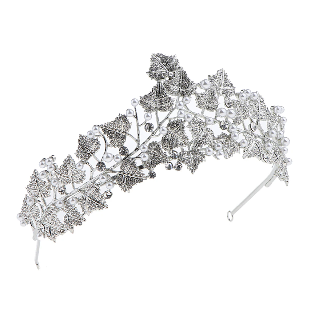 Elegant Leaf Rhinestone Wedding Party Crown Tiaras Prom Pageant Headwear