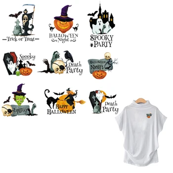 

Halloween Elements Thermal Stickers Spooky Party Transfers Heat Transfer Diy T-Shirt Jeans Decoration Washable Clothing Patches