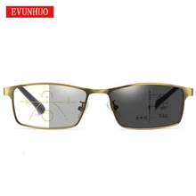 EVUNHUO прогрессивные многофокусные очки для чтения мужские фотохромные линзы близкие дальний прицел сплав оправа очки диоптрий