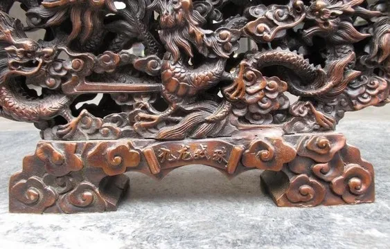 YM 321 Китайский Regius чистая красная бронза Медь девять дракон играющий с Бусиной Lucky Статуэтка фэншуй