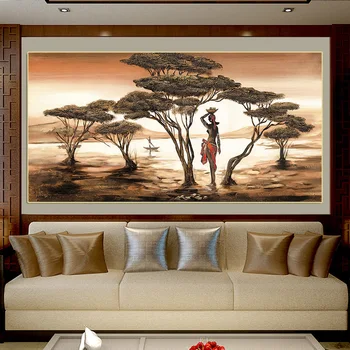 

Riverside Woman African Landscape Home Canvas Painting Living Room Portrait Decorative Painting