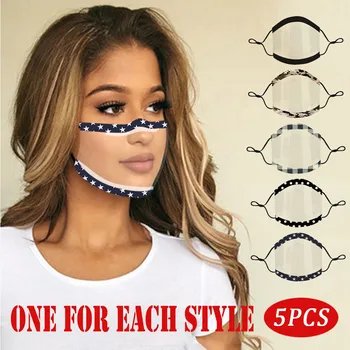 

5PCS Prints Mask With Clear Window Visible Expression Face Cover face shield protector transparent reusable face masks masque