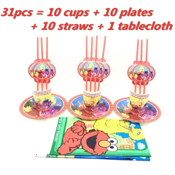 

Sesame Street Elmo Party Decoration Cartoon Tableware Paper Cup Plate Baby Shower Straw Tablecloth Birthday Party Favor Supplies