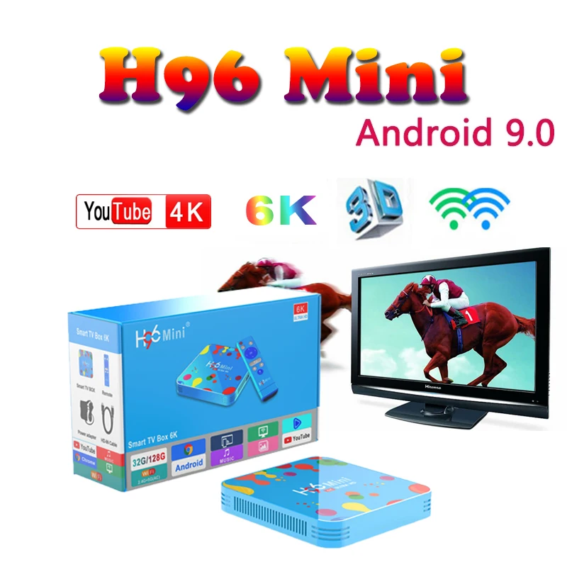 

Top-Box media Player smart tv set top box H96 MINI Allwinner H6 Quad Core Android 9.0 4GB RAM 128GB ROM X96mini tv boxing
