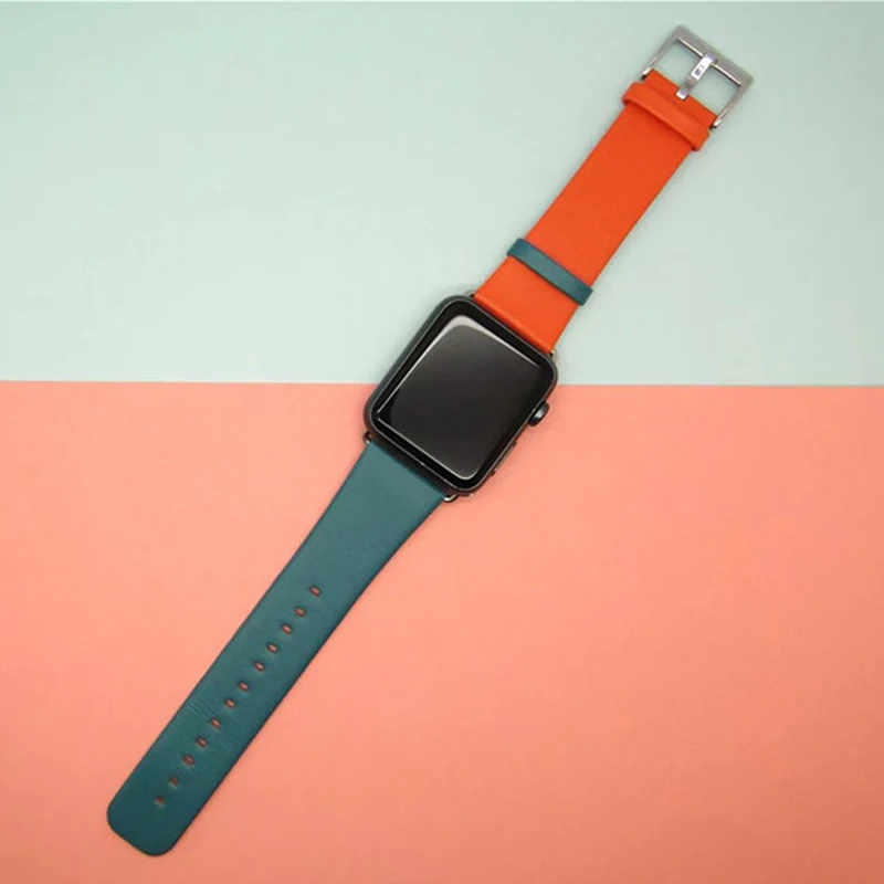 

Contrast Color genuine cow Leather watchbands Apple Watch strap 38mm 42mm iWatch 4 3 2 1 multi-colour
