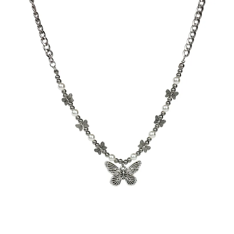 Necklace Choker Butterfly Pendant Fashion Jewelry Pearl Girls Gifts Hip-Hop Punk Gothic