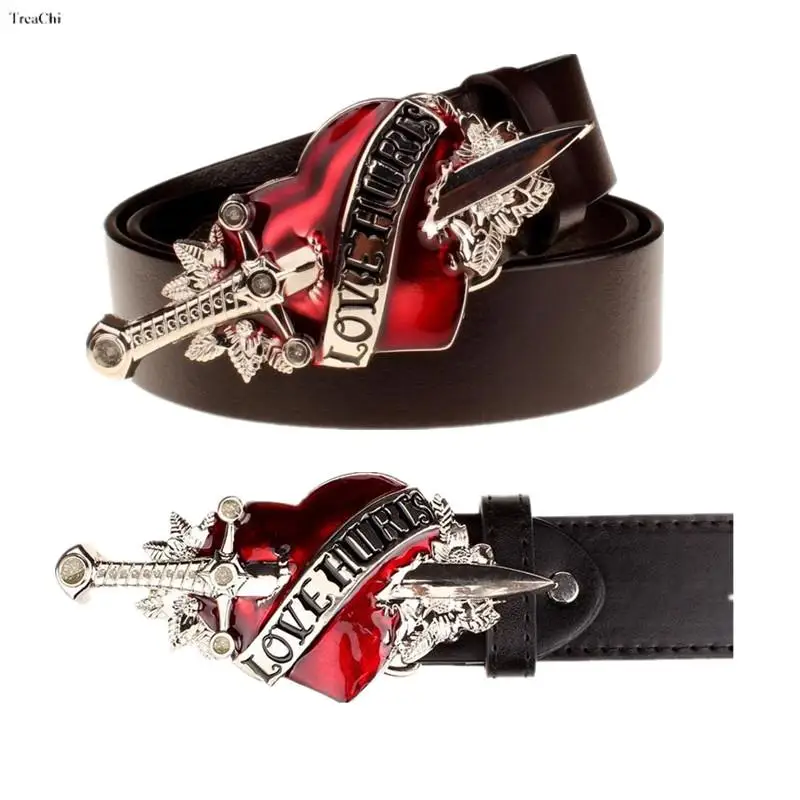 High Fashion Leather Belt Arrow Heart Love Metal Buckle Waistband