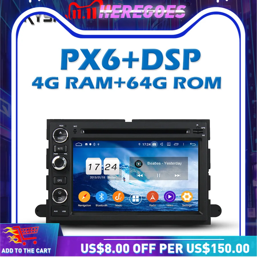 PX6 Car DVD Player DSP Android 11.0 4GB + 64GB GPS Wifi Bluetooth 5.0 Radio For Ford F150 F350 F450 F550 F250 Fusion Expedition |