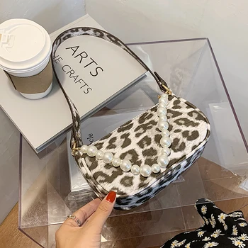 

Lady Zipper Armpit Sling Leopard print pearl Handbag Women PU Leather Solid Color Hobo Shoulder Bags Light Simple Female Bag