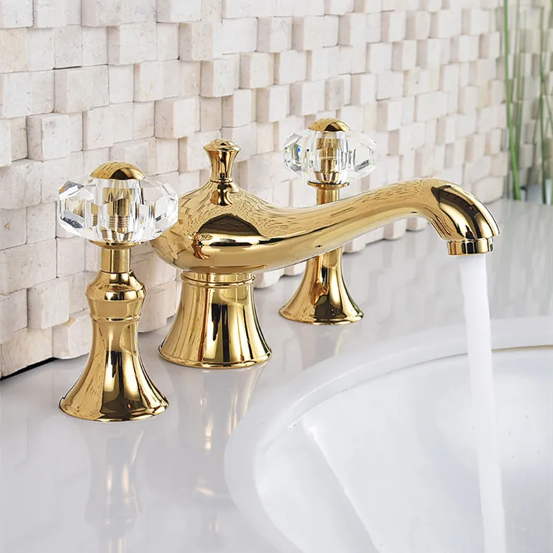 

High Quality Gold Bathroom Faucet Luxury 8 Inch Widespread Bathroom Sink Faucet Brass Basin Faucet Tap Mixer Three Hole