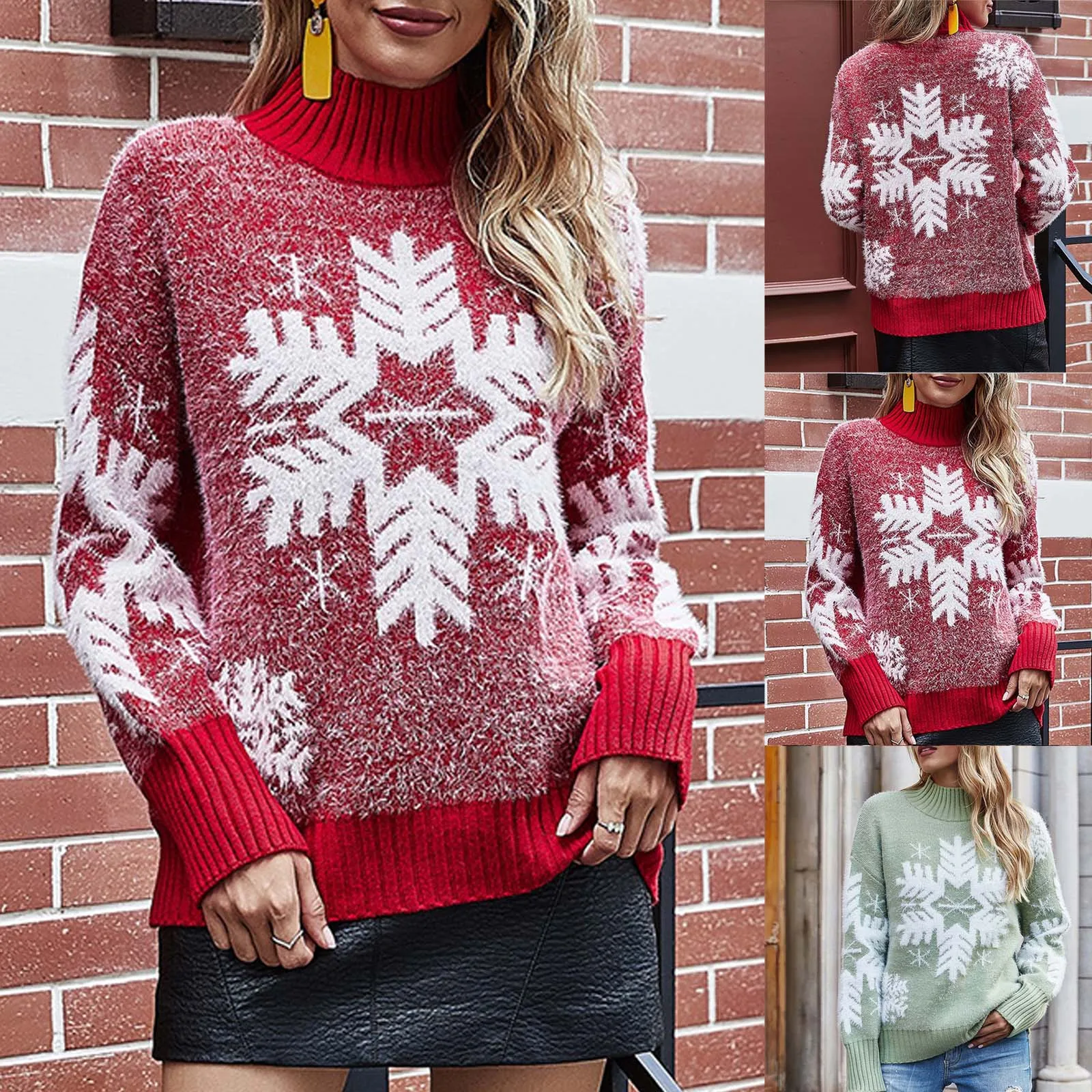 

Fashion Sweater For Women Christmas Snowflake Printing Women Loose Autumn Winter Warm Pullovers Tops Ladies Long Sleeve Sweaters