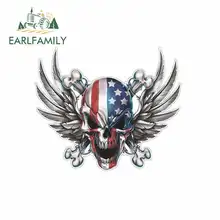 EARLFAMILY 13cm x 13cm for American Flag Skull Crossbone Anime Car Stickers Helmet Motorcycle Sunscreen Vinyl JDM Truck Graphics