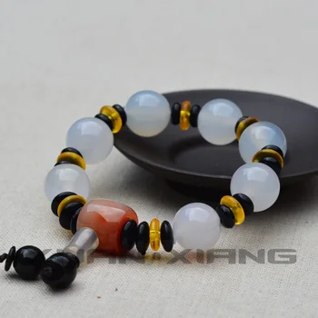 

Drop Shipping Men Round Agate Bracelets Bangles White Chalcedony Jade Stone Bracelets Hand String Women Fine Jewelry