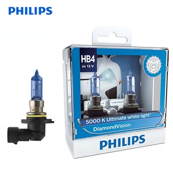 

Philips HB4 9006 12V 55W Diamond Vision 5000K Super White Light Halogen Bulbs Car Headlight Fog Lamps 100% P22d 9006DV S2, Pair