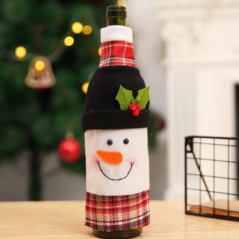 Бренд Рождественская Фигурка Санта Снеговик Лось шерсть смесь вина фартук для бутылки крышка обернуть Рождество ужин вечеринка украшение стола новейшие - Цвет: A Snowman