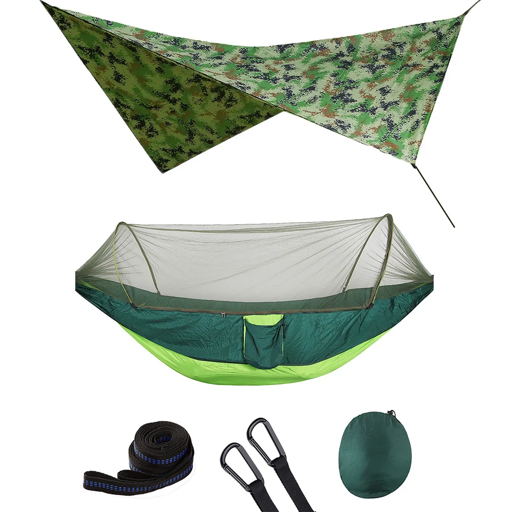 Camping Hammock with Mosquito Net and Rain Fly Portable Double Hammock with Bug Net and Tent Tarp Tree Straps for Travel Camping 