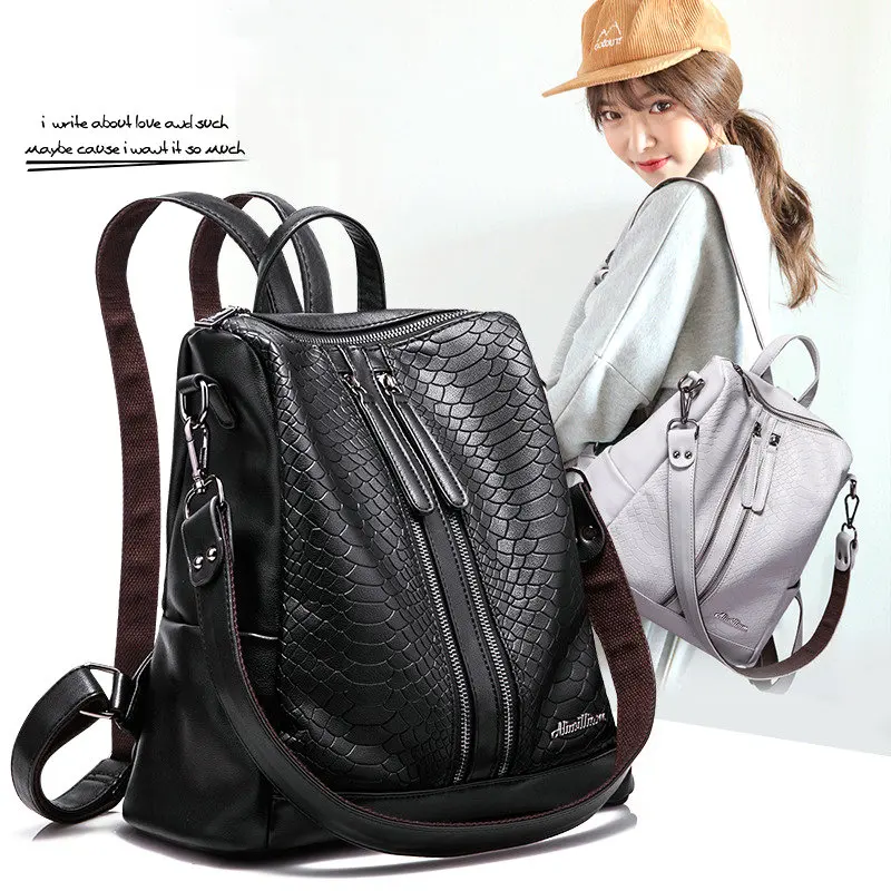 Новый женский кожаный рюкзак черный Mochila Feminina большой школьный для девушек