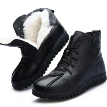 Женские зимние ботинки; классические черные Теплые ботильоны из натуральной кожи на меху; обувь на низком каблуке; женские ботинки; CS822