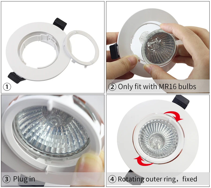 LEDIARY New MR16 GU10 Downlight Frame White Frosted Plastic Recessed Ceiling Downlight Fitting 75mm Cut Hole Anti-glare Design