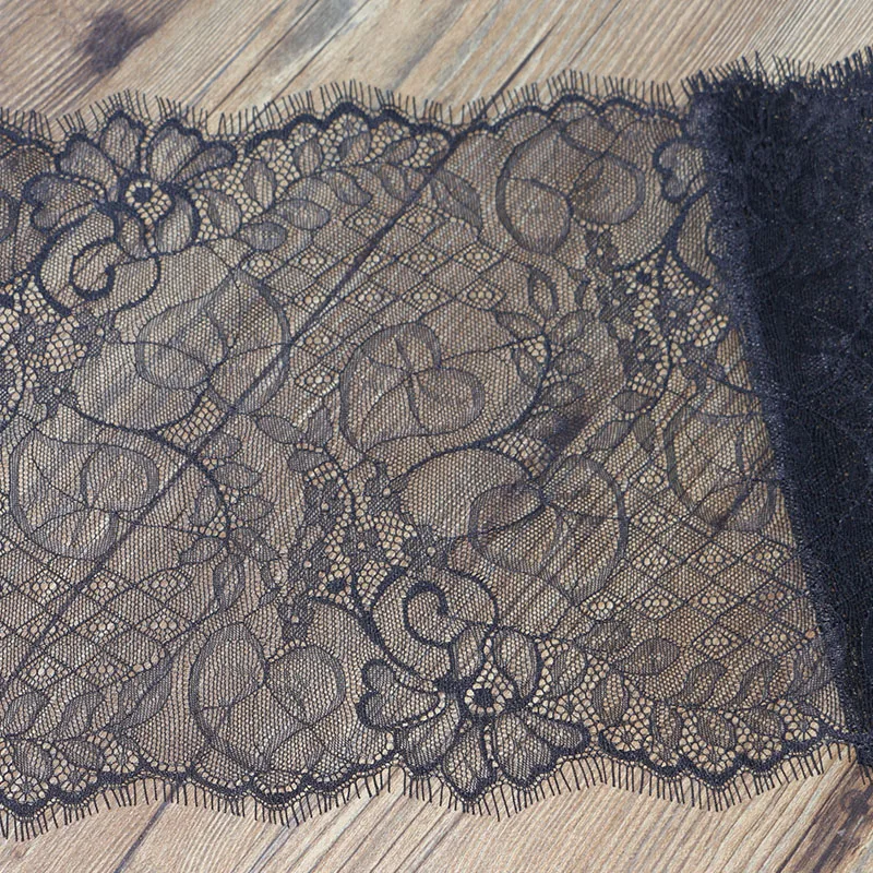 

3-yard 21.5 cm wide, high-quality fashion, high-quality hand-made DIY black flower pattern eyelash lace edge, decorative clothin