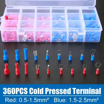 

360pcs/set Ring O Type Round Insulated Cold Pressed Terminal RV Wiring Insulated Terminal Bullet Spade Butt Splice Connector