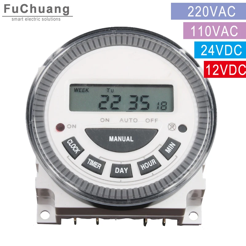 

12VDC 24VDC 110VAC 220VAC 7 Days Weekly Programmable Digital Timer Lighting Switch CN304 LCD 16 ON/OFF Time Relay