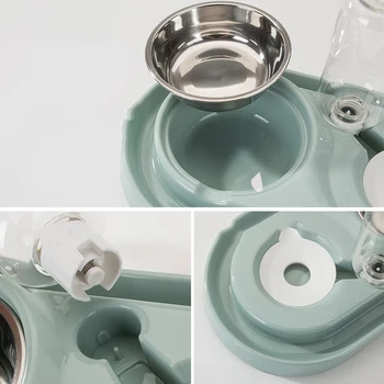 Pet Feeder Water Dispenser Splashproof Anti leakage Plastic Dual Port Bowls Dogs Feeder Dish Cat