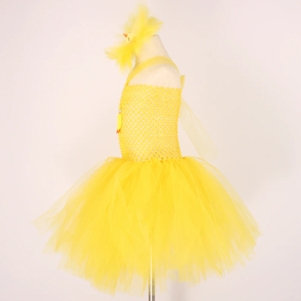 Yellow Chicken Girls Tutu Dress Kids Farm Animal Party Halloween Costume Feather Boas Children Cake Smash Photo Tulle Dress (12)