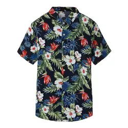 2019 Летняя мужская рубашка с коротким рукавом Новая модная повседневная гавайская рубашка с цветочным принтом Мужская рубашка больших
