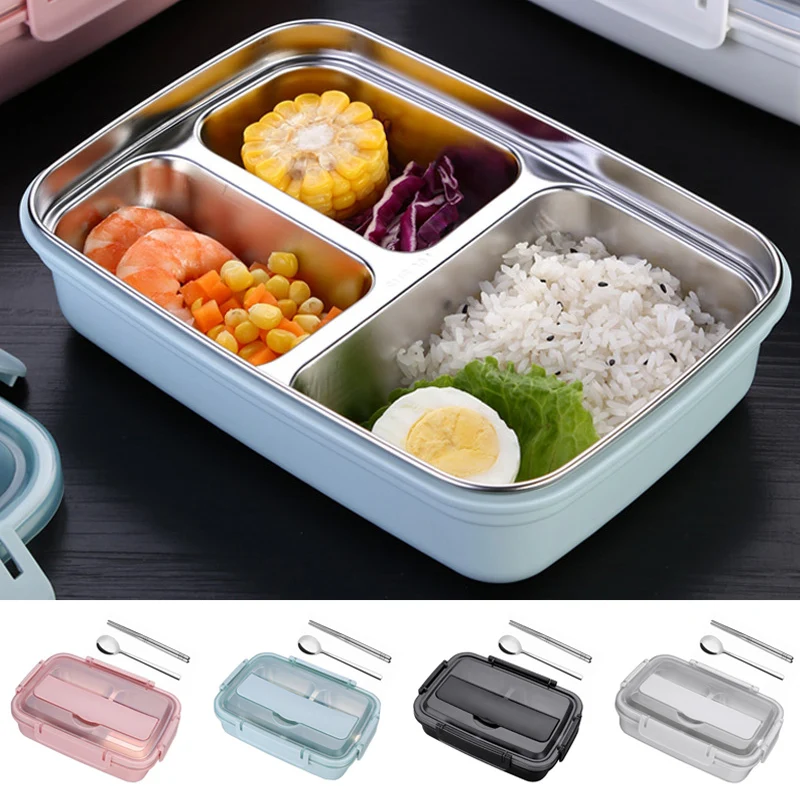 Портативный из нержавеющей стали Bento Ланч-бокс Контейнер Герметичный школьный чехол для еды