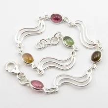 Штамп чистого серебра турмалин браслет 21 см Мода, драгоценные камни