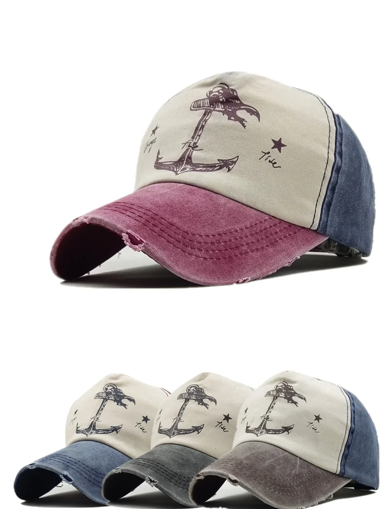 Помол сделать старый мыть Шляпы Пары snapback бейсбольная шапка мужская женская из чистого хлопка якорь пиратского корабля gorras Регулируемая Кепка