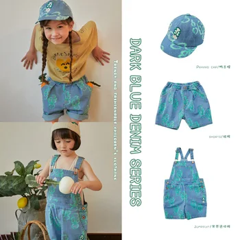 

Pre-sale 2020 Summer Wild Denim Three-piece Suit LD Boys and Girls Fashion Trendy Denim Cap Child Overalls Denim Shorts