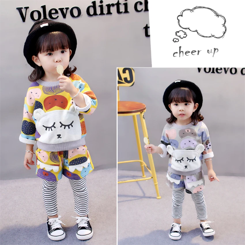 Cotton 0-3 years old girl Baby clothes Girl suit 2020 new Cartoon rabbit Striped pants Two-piece Open pants Sister suit