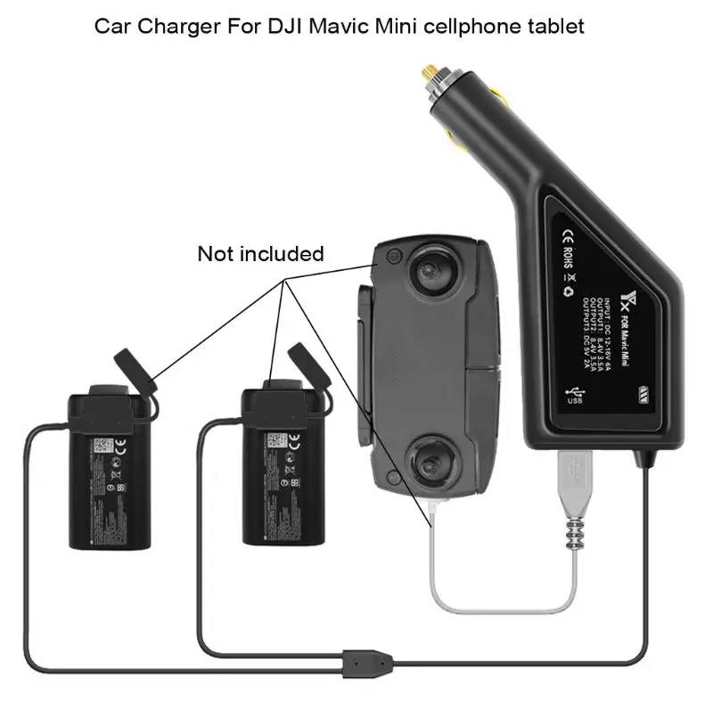 Автомобильное USB зарядное устройство адаптер для DJI Mavic мини батарея пульт дистанционного управления телефон gps