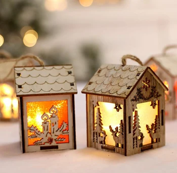 

Christmas decoration pendant light cabin small wooden house Lantern Vintage Christmas Decorations for Home New Year Party Decor