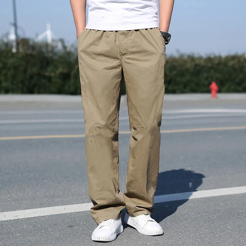 Men's Spring Summer Cargo Pants Cotton Work Pants Large Size Relaxed Fit Jogger Gym Elastic Waist