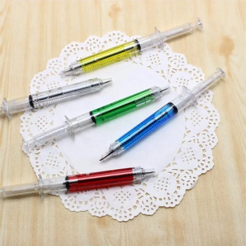 4pcs Black Ink Multicolor Syringe Needle Tube Shape Ballpoint Ball Point Pen 