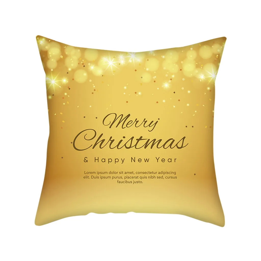 Gold Merry Christmas Square Pillow Cases Nordic Sofa Cushion Cover Home Decoration