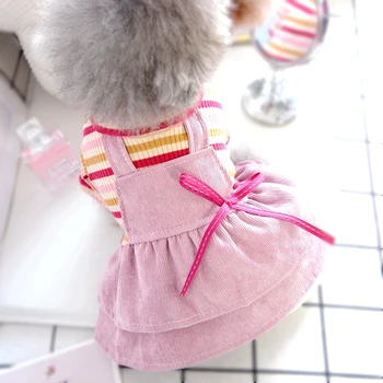 

Cotton Stripe T Shirts New Dog Dresses With Pink Corduroy For Bitch Girl Pet Spring Summer 2020 Cat Clothes Chihuahua Yorkshire