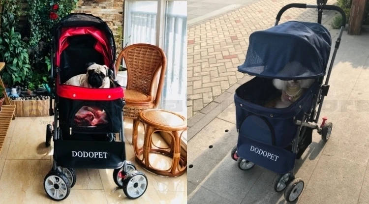 Portable Folding Pet Trolley Dog Cat Teddy Small Exquisite Four-wheeled Strolle Cat and Dog Out of The Wagon Folding Cart