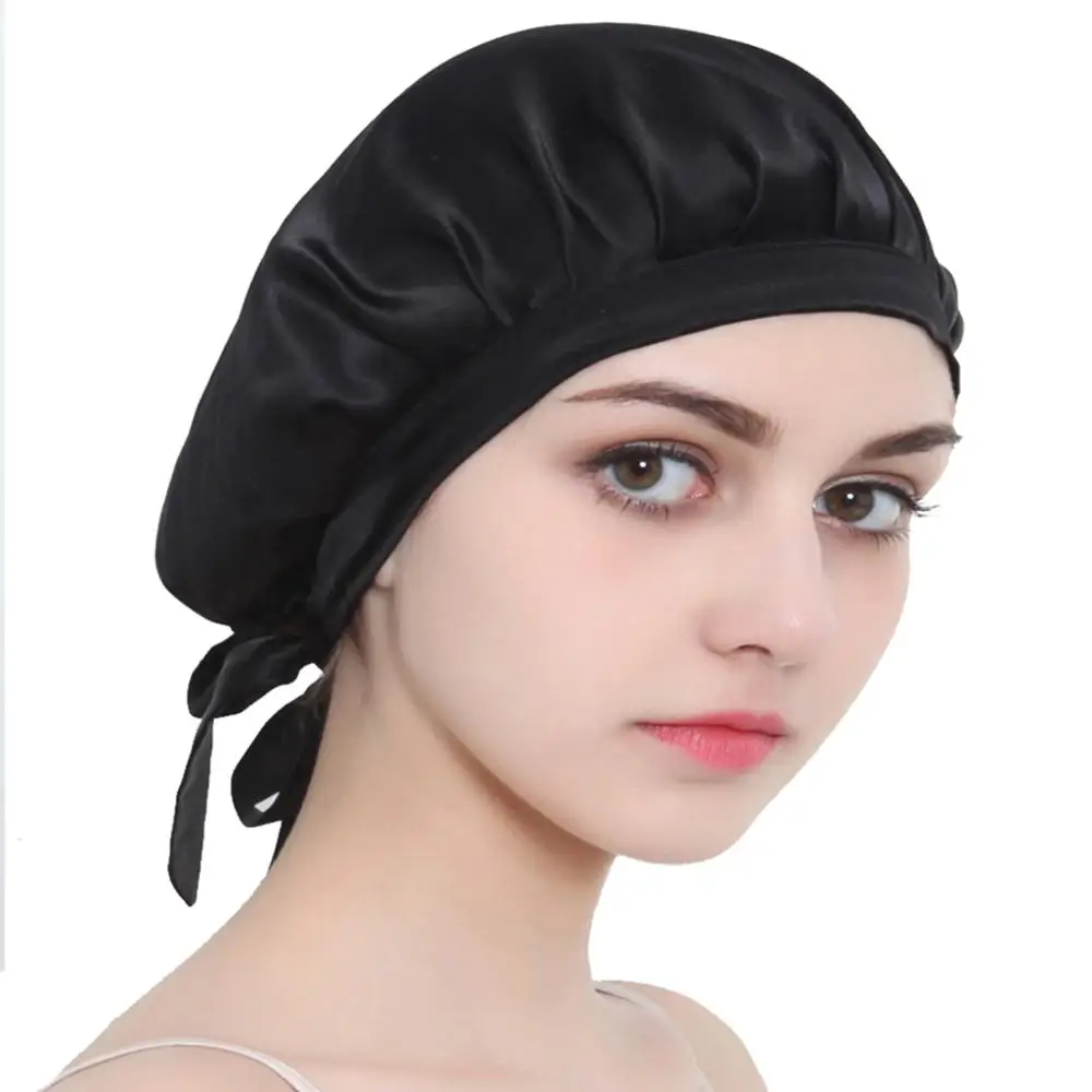 Women Pure Silk Sleep Hats Wrap Night 