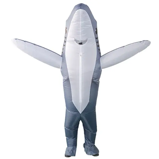 Adult Shark Fancy Dress Costume Funny Inflatable Blow Up Carry Ride On Outfit Fat Suit Halloween Cartoon Cosplay Accessories 2